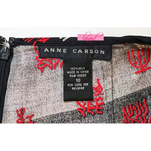 Anne Carson Silk Chinese Asian Oriental Chinoiserie Black Red White Skort Skirt - Picture 9 of 10
